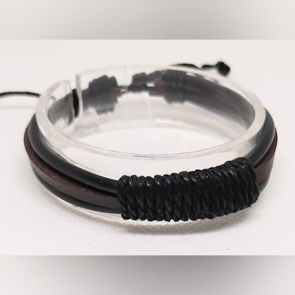 Men's bracelet leather layered brown new e58 - Picture 1 of 1